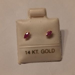 Brand New 14K Gold Pierced Ruby Earrings